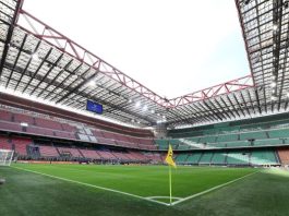 MILAN, ITALY - MAY 03: A general view of the Stadio Giuseppe Meazza ahead of the Serie A match between FC Internazionale and Hellas Verona FC at Stadio Giuseppe Meazza on May 03, 2025 in Milan, Italy. (Photo by Marco Luzzani/Getty Images)