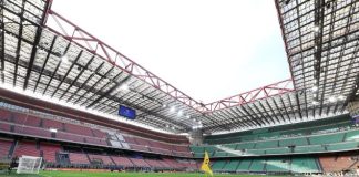 MILAN, ITALY - MAY 03: A general view of the Stadio Giuseppe Meazza ahead of the Serie A match between FC Internazionale and Hellas Verona FC at Stadio Giuseppe Meazza on May 03, 2025 in Milan, Italy. (Photo by Marco Luzzani/Getty Images)