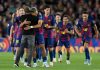Más de mil culés celebran LaLiga en Plaça Catalunya junto a Balde y Casadó