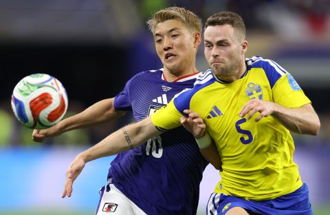 Ritsu Doan of Japan in action with Gabriel Gudmundsson